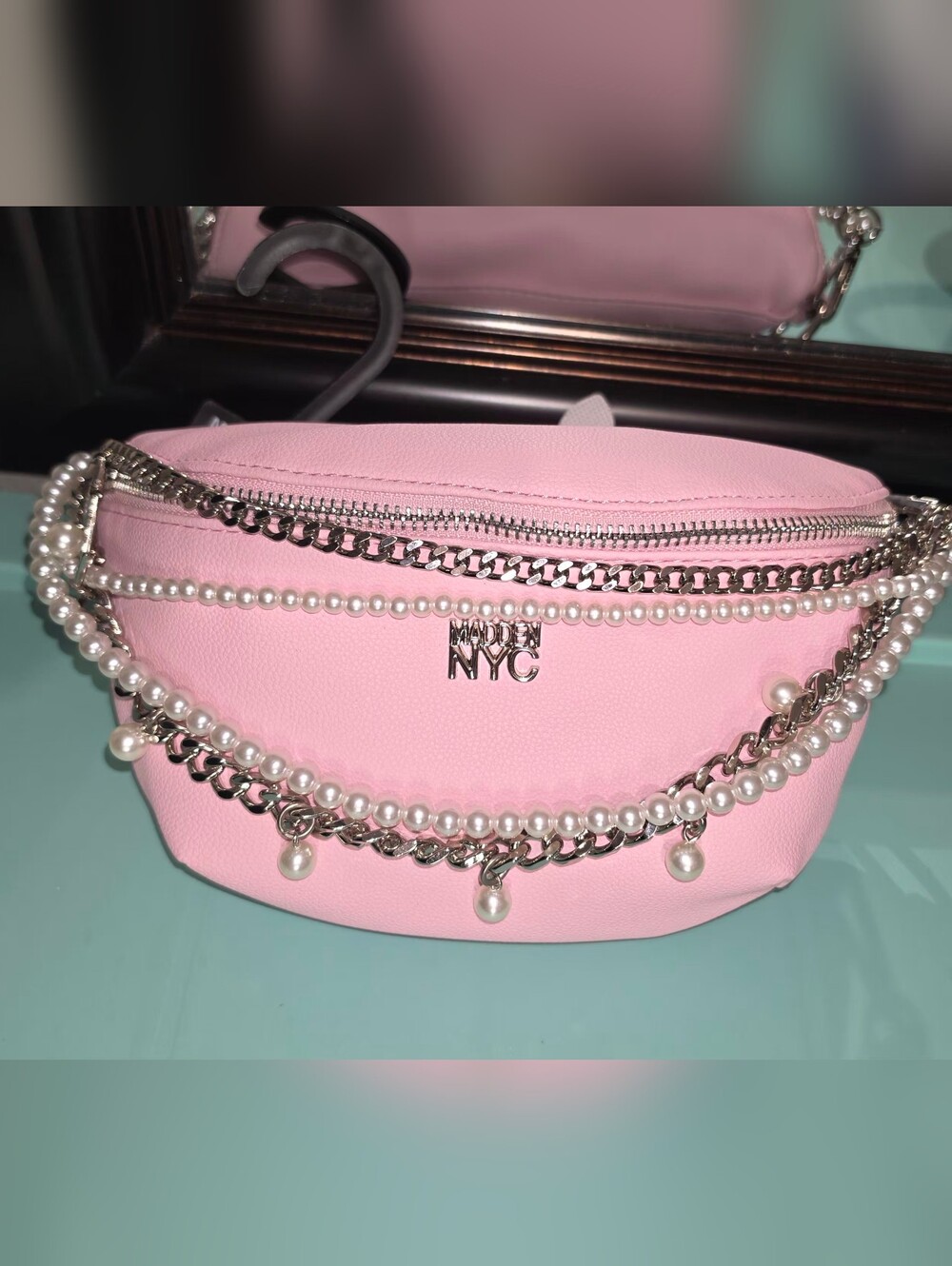 New Madden NYC Chain Pearls Pink Fanny Pack Adjustable